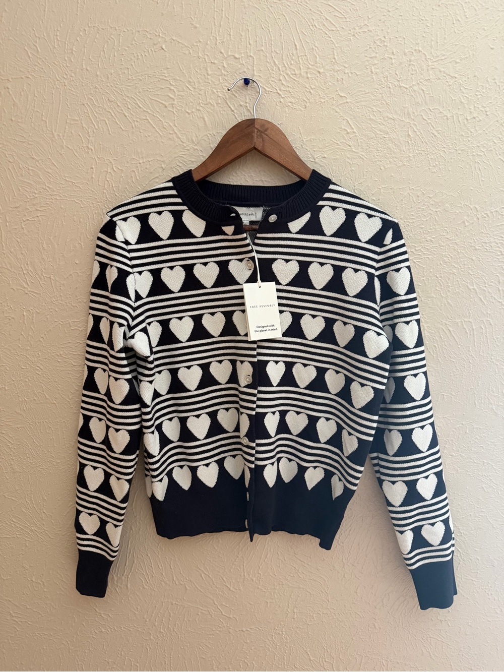 NWT Free Assembly Heart & Stripe Cardigan Sweater | Women’s Size Small